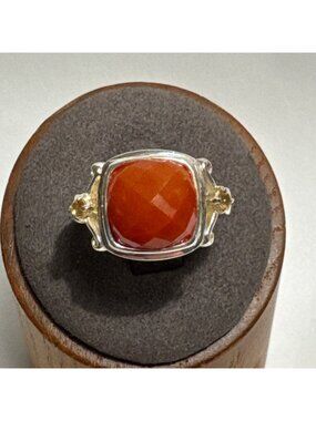 VTG Sterling Silver 925 Faceted Carnelian Yellow Stone Accents Ring Size 8.75